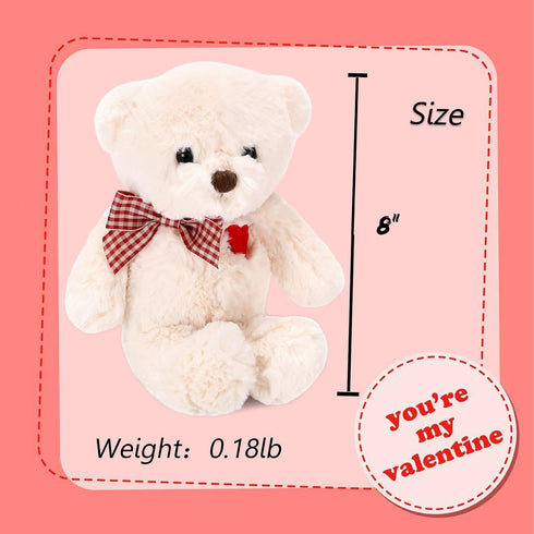 Small White Teddy Bear with Heart - Cute Valentine's Day Soft Stuffed Bear Plushie