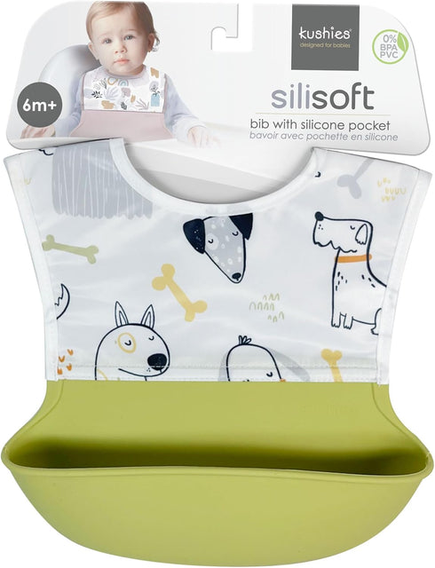 Kushies Silisoft Bib - Waterproof Top with Soft Silicone Catch-All Pocket for Babies and Toddlers