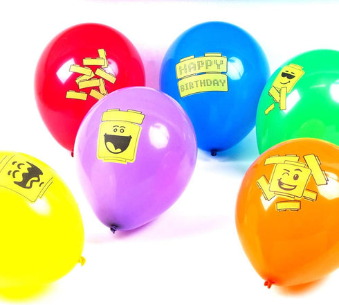 SUNBEAUTY 18 Pcs Building Block Party Balloons Brick Theme Kids Birthday Supplies Decorations in 6 Colors