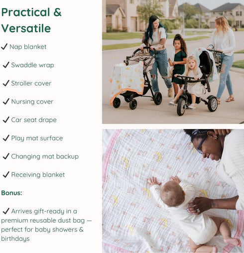 6-Layer Organic Cotton Baby Blanket | Soft & Breathable Swaddle & Receiving Blanket | Lightweight Quilt for Newborns
