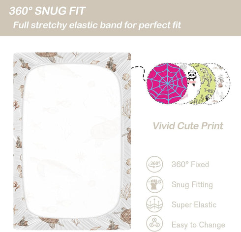 CaTaKu 27"x 39" Crib Sheets for Girls Boys Sea Turtles Seashells Baby Sheets for Crib,Neutral Toddler Mini Crib