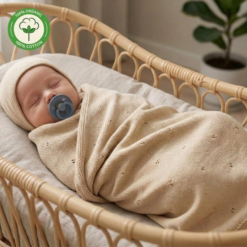 100% 40" 30" Organic Cotton Knit Baby Blanket for Boys and Girls- Pointelle Swaddle Blanket - x Soft Receiving Blanket