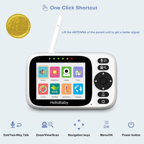 HelloBaby 3.2 2-Way Vision,ECO/VOX,1000ft, Monitor No WiFi Video Baby Monitor with Camera and Audio - Screen, Talk