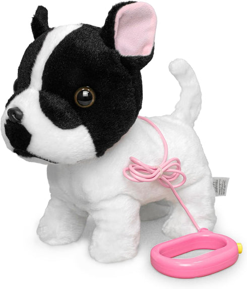 YH YUHUNG Walking French Bulldog Toy with Leash, Black & White Frenchie