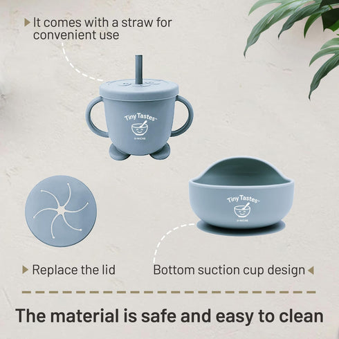 Tiny Tastes 10-Piece Set Silicone Baby Feeding BPA-Free, Spill-Proof Suction Plate, Bowl, Bib, Snack Cup & Utensils |