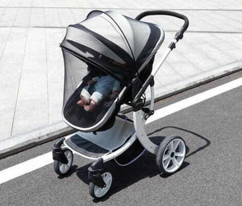 2 in 1 Net Baby Stroller Sun Shades with Zipper Window, Universal Mesh Travel Breathable See Through Outdoor Walking Beach Parasol Windproof Protective Cover for Seats, Bassinets and Carriers