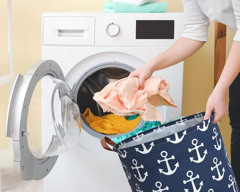Kids Hamper, Collapsible Waterproof Laundry Baskets with Leather Handle, Nautical Decor, Toy Organizer (Navy Blue