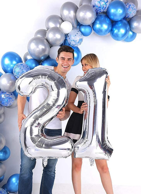 Big Giant Jumbo Silver Number 21 Foil Mylar Balloons - 40 Inch for Girl Women Men 21st Birthday Party Supplies & 21