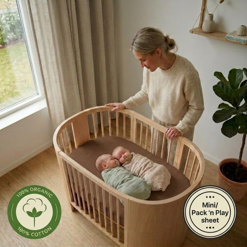 Pack Mini Crib Sheets - Organic Cotton Muslin Fitted Crib Sheet Fitted for and Play - Ultra-Soft and Breathable Crib