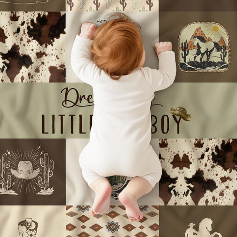 Western Baby Blanket, Cowboy Minky Blankets for Boys Girls, Nursery Room Decor, Soft Warm Lightweight Nursery Bed