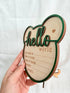 Kemmintvn Wooden Newborn Birth Announcement Ornament, Hello World Baby Keepsake Sign with Name Date Time Weight Length