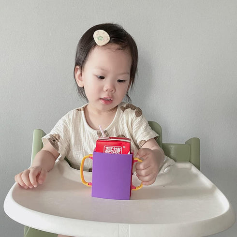 Ynotus 2-Pack Baby Juice Box Holder Juice Bag Holder for Toddlers No Squeeze Adjustable Folding Food Pouch and Milk Box