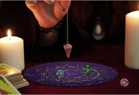 6Pcs Knana Pendulum Board for Divination - Pendulum Crystal for Dowsing, Tarot Dice Astrology Dice with Box, Wiccan