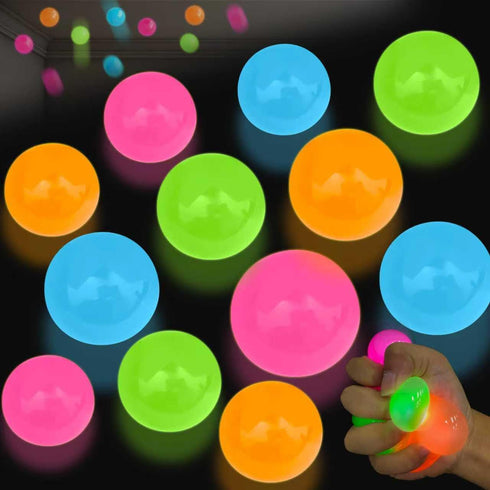 TXP 12Pcs Glow in The Dark Sticky Balls Toys, Upgraded Glowing Sensory Balls