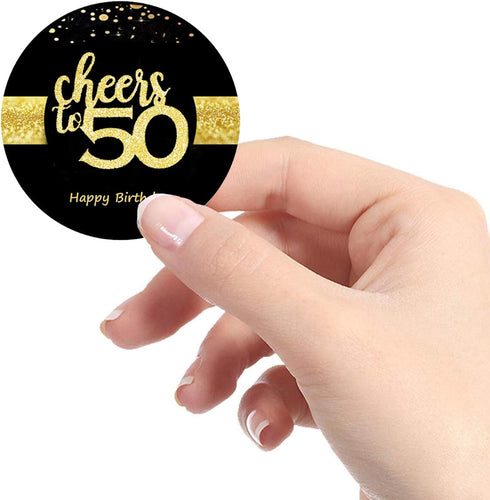 Sumerk 48 PCS Cheers to 50 Birthday Stickers – Large Bottle Stickers, 2 INCHES Round for Party Favors