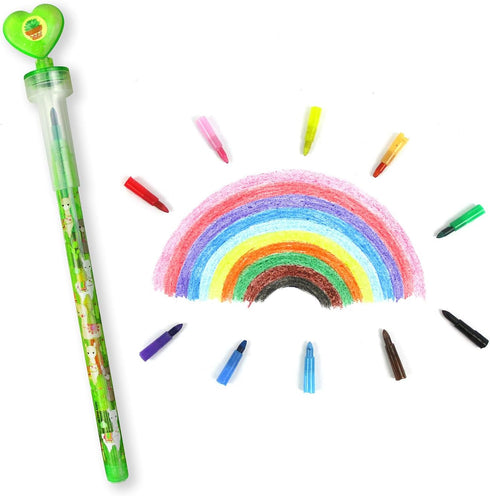 TINYMILLS 24 Pcs Llama Alpaca 2 in 1 Stackable Crayon with Extra Stamper Topper, Kids Party Favors