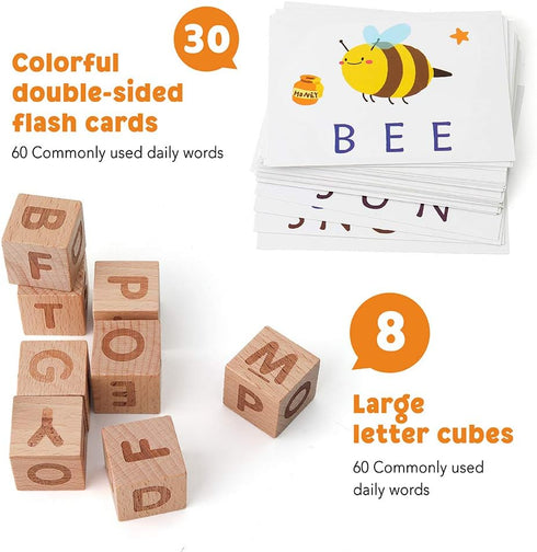 Coogam Spelling Games - Wooden Matching Letters Toy with Flash Cards, Montessori ABC Learning Puzzle Gift for Kids