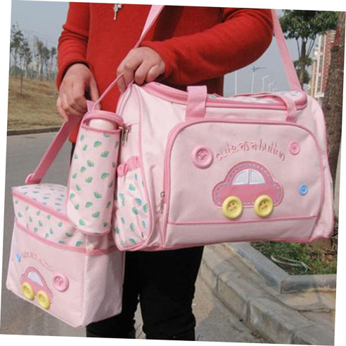 Set Large Capacity Diaper Bag for Moms Multi-Functional Travel Tote Changing Pad Stylish Car Pattern for Baby Nursing