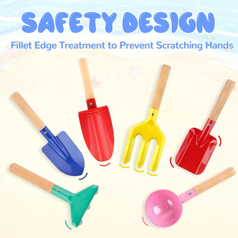 MEIDAYAI 8'' Set, 6 Set 3-8 Kids Gardening Pcs Beach Toys, Kids Metal Sand Toys Sandbox Toys, Children Sand Toys