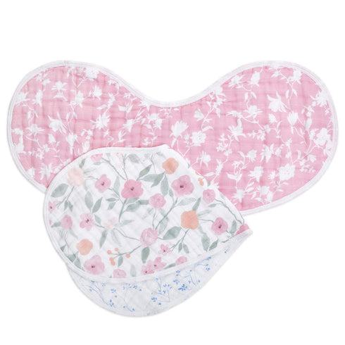 100% 4-Layer 22.5 11, 2-Pack, aden + anais Cotton Muslin Burpy Bib Multi-Use, Absorbent Burp Cloth and Full-Coverage