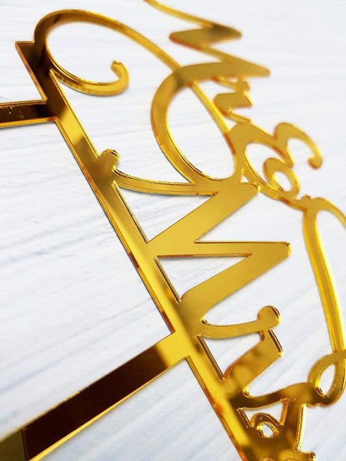 Mr and Mrs Cake Topper, Bride and Groom Sign Wedding/Engagement Cake Decoration, Mirror Gold Acrylic