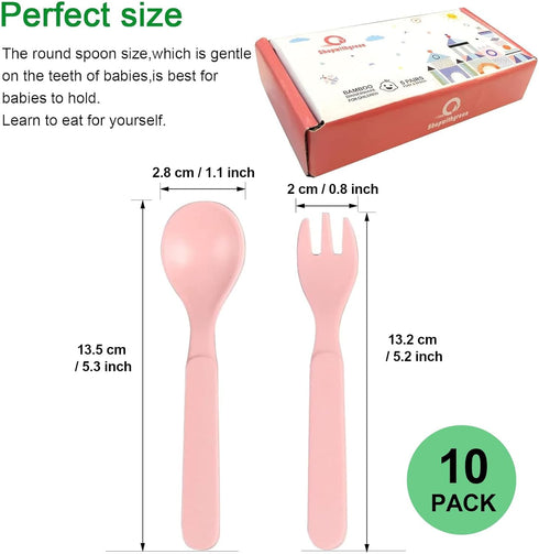 Shopwithgreen 10 PCS Bamboo Toddler Utensils Set - Kids Spoons and Forks Flatware, BPA Free, Dishwasher Safe