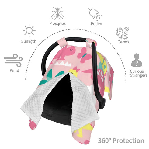 Hcpwzrf Pink Dinosaur Baby Car Seat Cover & Nursing Cover - Breathable Stretch Multi-Use Cover for Breastfeeding