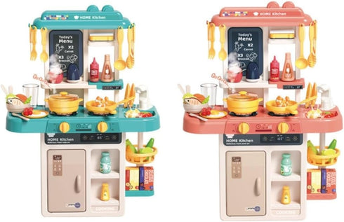 Kitchen Playset Pretend Food Kit by Serena&Jewel - 53 PCS Toy Accessories Set with Real Sounds & Light, Blue