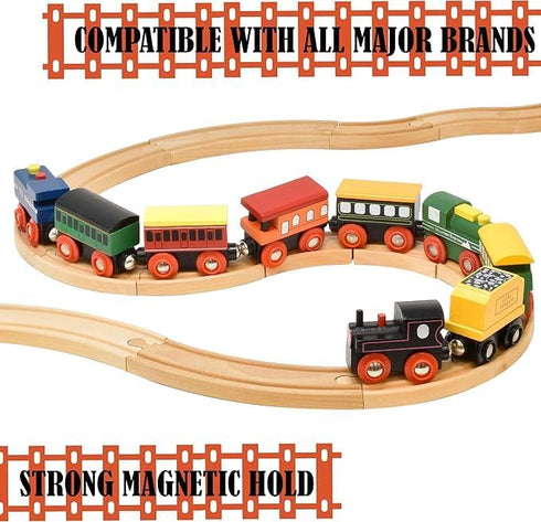 9 Set Gift Boutique Wooden Train Cars Piece Collection of Magnetic Trains and Wood Engine and Vehicles Compatible