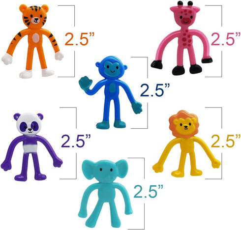 Set 48, ArtCreativity Animal Bendable Figures, of Stress Relief Bendy Toys for Kids in Panda, Tiger, Giraffe, Monkey