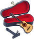Dselvgvu Wooden Miniature Guitar with Stand, Classic Model for Dollhouse Decoration, 3.94"x1.42"x0.59"
