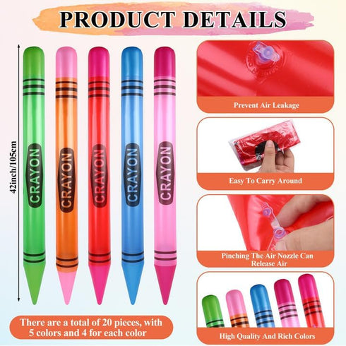 craftshou 20 42" Supplies,5 Pcs Tall Inflatable Crayons Large Blow up Crayons Jumbo Decorations Giant Prop for Birthday