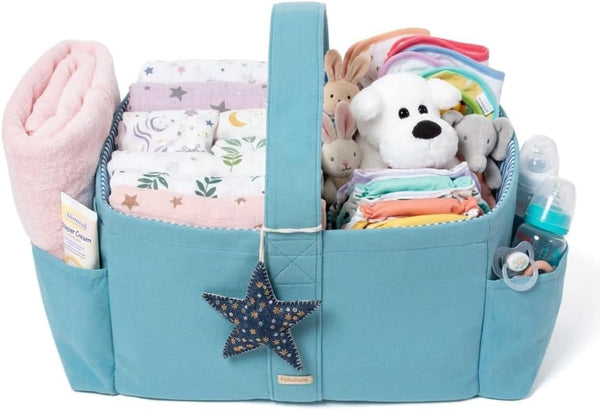 Folkulture Baby Blue Diaper Caddy Organizer with Handle, Boy & Girl Shower