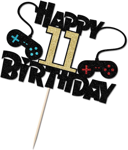 Video Game Happy 11th Birthday Cake Topper for Kids Game Controllers Decoration Supplies