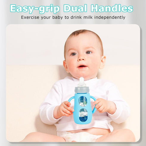 9oz,Anti 3 Pack Silicone Sleeves with Handles for Mam Glass Baby Bottles Breakage Baby Bottle Holder with Handles