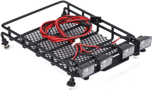 RC Car Roof Rack, Middle Size Luggage Carrier with Quadrate LED Lights for SCX10