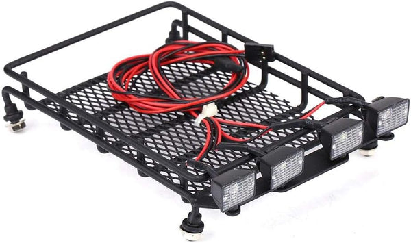 RC Car Roof Rack, Middle Size Luggage Carrier with Quadrate LED Lights for SCX10