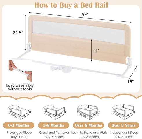 59-in (1 Pack, HONEY JOY Bed Rail for Toddlers, Extra Long, Portable Safety Bed Guardrail w/Double Safety Child Lock