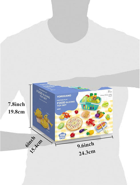 YOROCANO 108Pc Set Pretend Play Food for Kids Kitchen - Pretend Play Kitchen Accessories, Toys Play Food for Toddlers