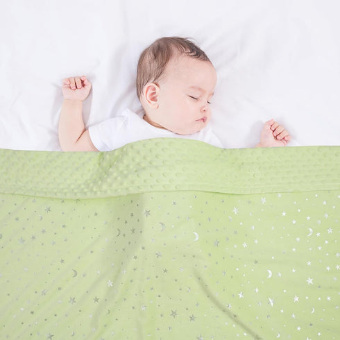 Soft Minky Baby Blanket for Boys Girls, Star and Moon Printed 30 x 40 Inch Receiving Blanket (Green)
