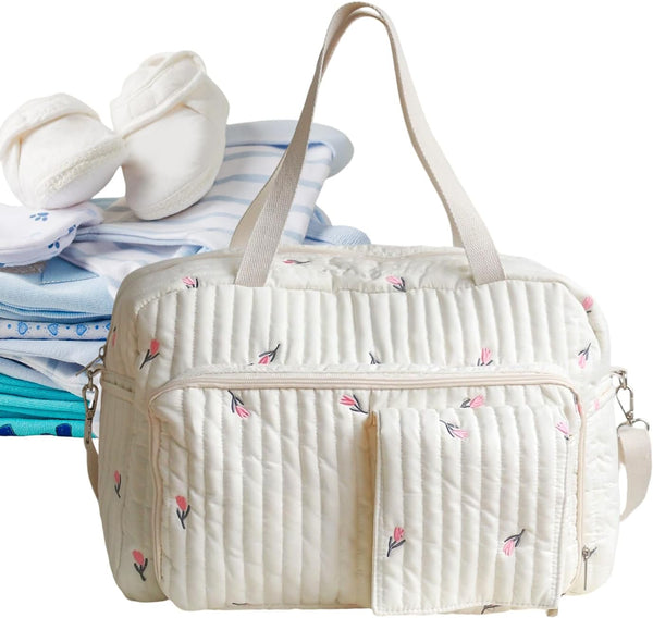 Generic Diaper Tote | Flower Pattern Shoulder Weekender Organizer,Travel Diaper Bags | for