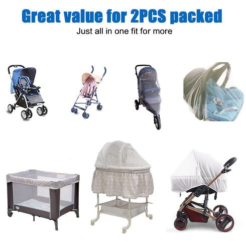 Mosquito Net for Stroller - Grey Sun Shade Protection, 2 Pack Portable Bug Netting for Infant Stroller