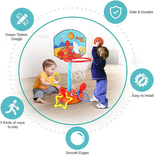 Toddler Basketball Hoop, 2 in 1 Sports Toy Set for Kids with Ring Toss Game