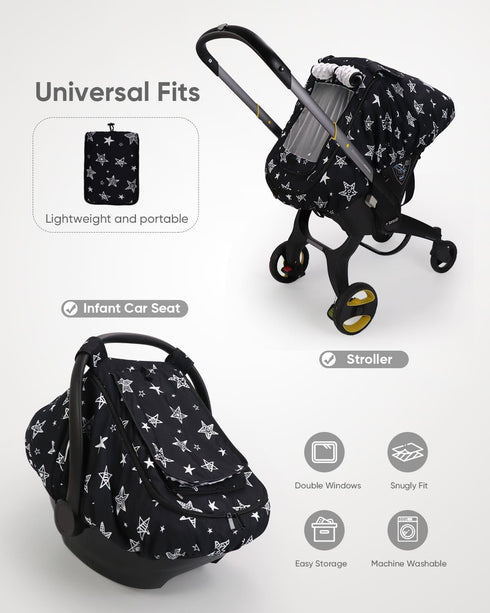2 Summer Car Seat Cover Baby Boy, Infant Car Seat Canopy Outdoor, Layers with Mesh and Sun Shade Window for Winter