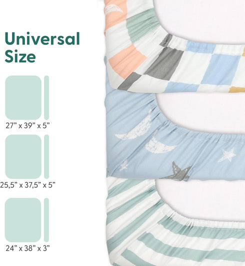 3 Pack Pack The Peanutshell and Play Mattress Sheets, Celestial Mini Crib Sheets Fitted, N Play Sheets for Graco, Dream