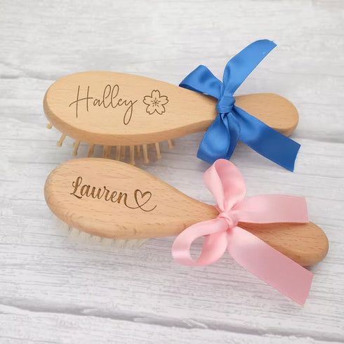 ZYDZKA Set Set Personalized Baby Hair Brush And Comb For Boy Girl Newborn, Custom Wooden Toddler Hair Brush With Soft