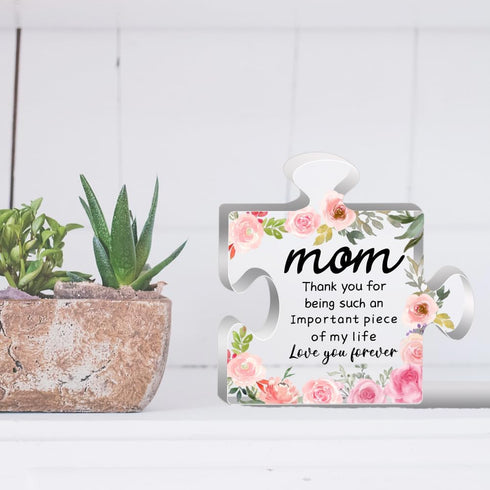 ORIGACH Gifts for Mom - Engraved Acrylic Puzzle Piece 4.7 x 4.7 inch - Personalized Mother's Day Birthday Thanksgiving