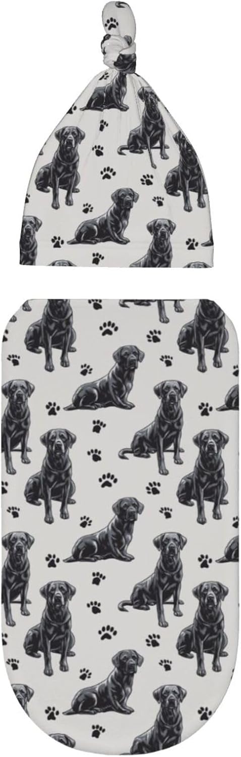 Sets Cute Black Labrador Retrievers Newborn Swaddle Blankets Hat Soft Baby Receiving Blanket Swaddle Sack for Baby
