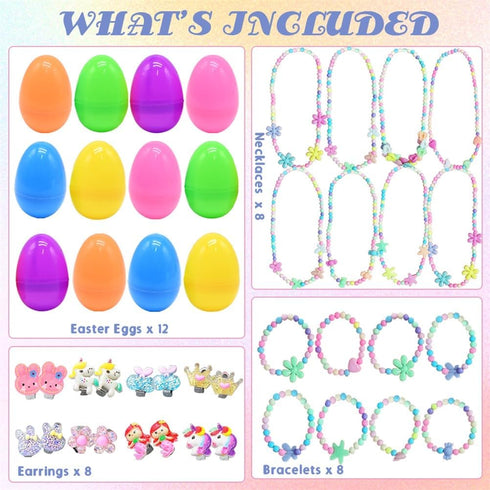 LUKBERA 24Pcs Set Easter Eggs with Jewelry Toys, Different Designs of Bracelets Necklaces Earrings,Suprise Easter Eggs
