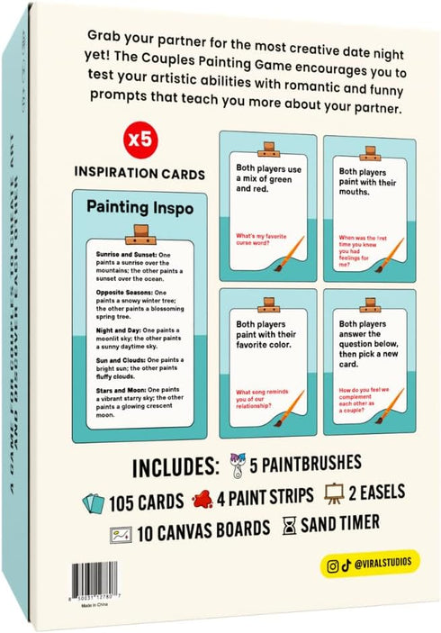 2 The Couples Painting Game Date Night Card & Painting Kit | Fun DIY Activity with Prompts, Challenges & Questions